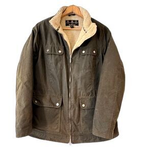 Barbour Howman Wax Jacket Olive Green Sherpa Lined Size 14 4 Pocket Outterwear